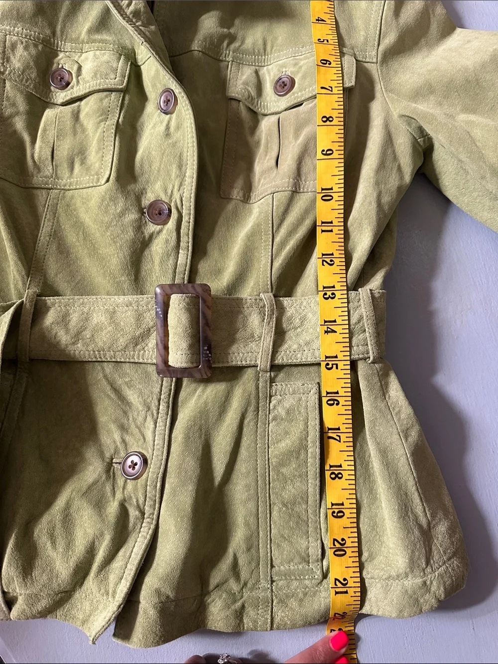 Eddie Bauer Vintage Seattle Suede Utility Safari Jacket Chartreuse Green Small